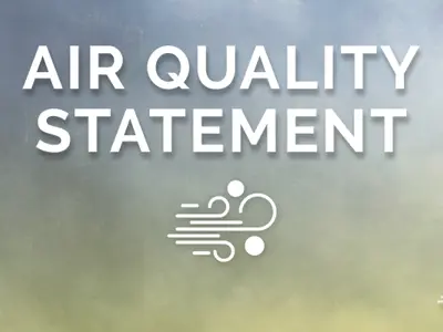 A graphic overlayed on top of a photo of smoke with text that says "Special Air Quality Statement"