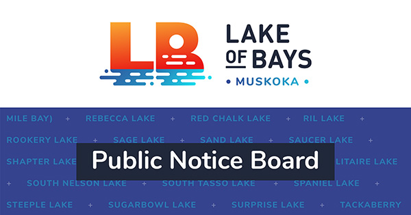 Graphic that has the Lake of Bays logo and a sign that says "Public Notice Board"