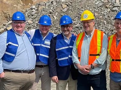 A group of officials standing next to each other with District Municipality of Muskoka Chair Jeff Lehman, MPP Graydon Smith, MP Scott Aitchison, Provincial Minister of Long-Term Care Paul Calandra, Mayor Terry Glove, District Councilors Mike Peppard, and Robert Lacroix.