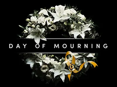 a black background with white flowers and the words day of morning