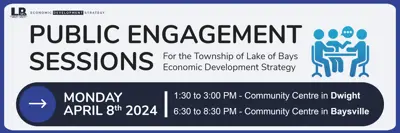 Event promo poster for upcoming public engagement sessions as a crucial part of developing its updated Economic Development Strategy