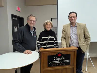 District of Muskoka Chair Jeff Lehman, Huntsville Mayor Nancy Alcock, and Lake of Bays Mayor Terry Glover after the Integrated Watershed Management Workshop on November 28.