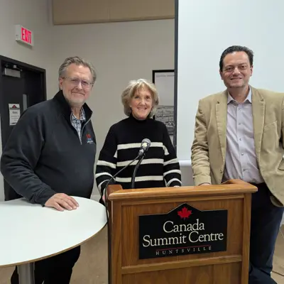 District of Muskoka Chair Jeff Lehman, Huntsville Mayor Nancy Alcock, and Lake of Bays Mayor Terry Glover after the Integrated Watershed Management Workshop on November 28.